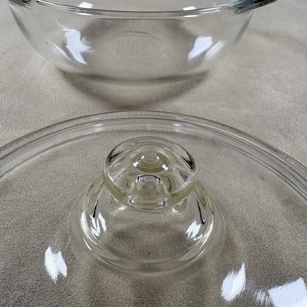 Vintage Pyrex 1023 1.5 Qt Clear Glass Round Casserole Dish w/ Lid USA (183)